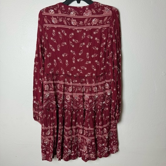 Knox Rose Womens Long Sleeve Burgundy Red Floral Boho Dress - Picture 3 of 10